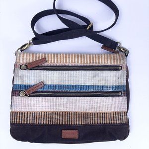 Fossil Brown Canvas Crossbody Handbag Purse Messen